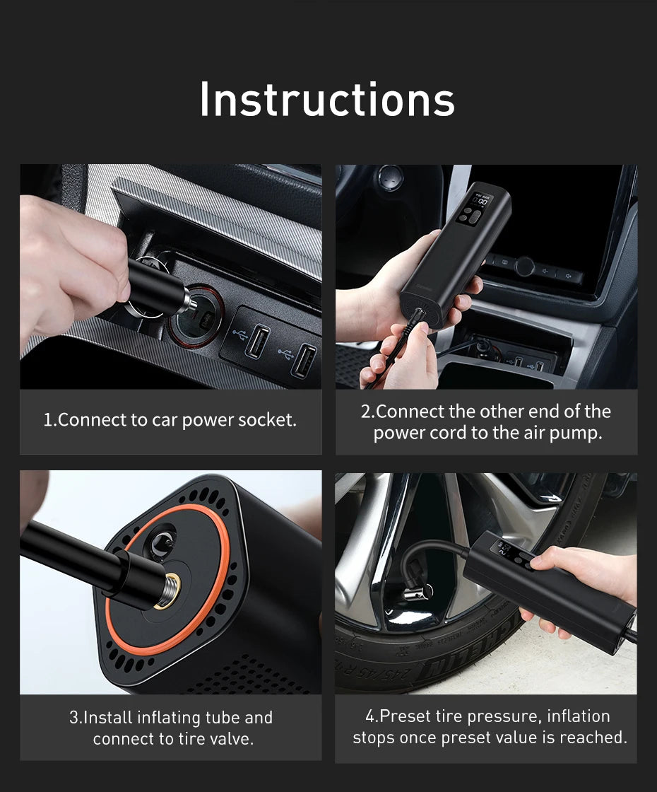 BASEUS™ Car Inflator – 150PSI Smart Digital Pump | Portable