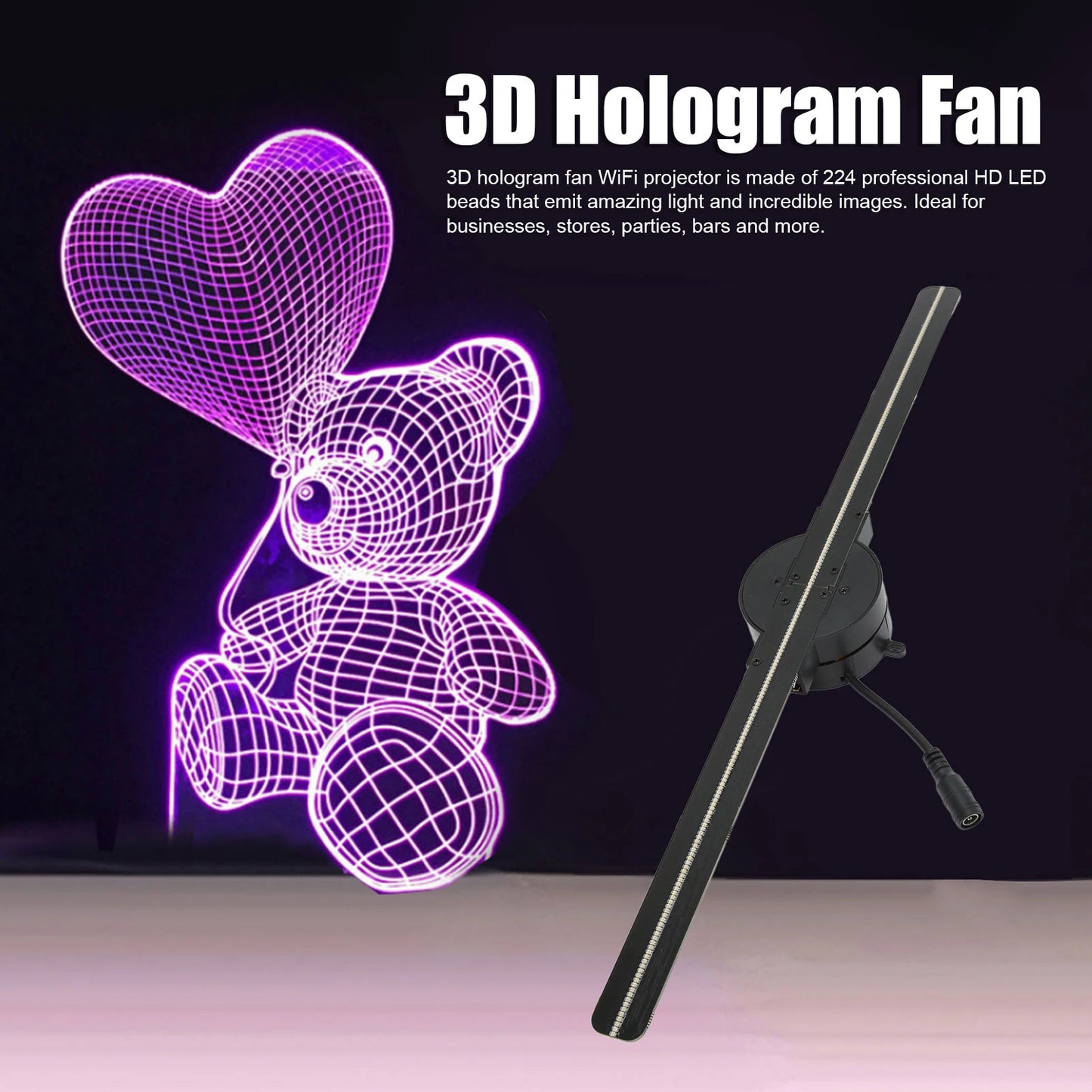 3D Hologram Fan Projector – 16.5" WiFi Display with 224 LEDs for Advertising