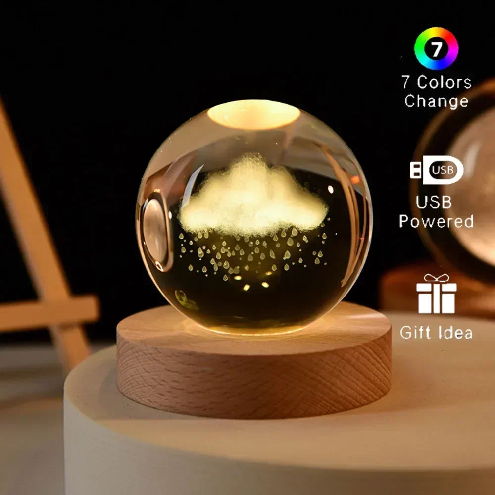 Veilleuse de Noël en cristal 3D avec base en bois, seven colors of the spectrum, LED , cadeau pour garçons et filles, 6cm