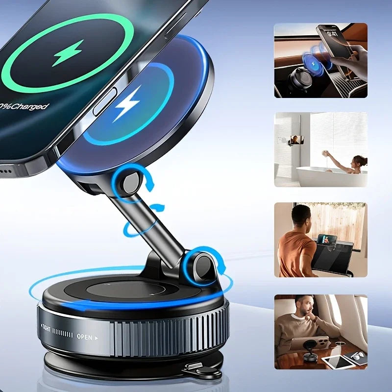 15W Magnetic Car Mount – Wireless Charging | 360° Foldable