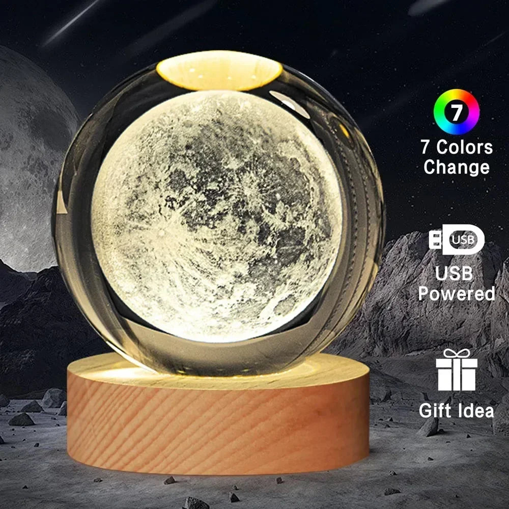 Veilleuse de Noël en cristal 3D avec base en bois, seven colors of the spectrum, LED , cadeau pour garçons et filles, 6cm