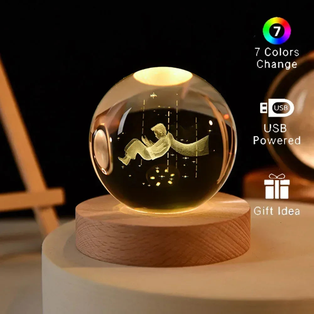 Veilleuse de Noël en cristal 3D avec base en bois, seven colors of the spectrum, LED , cadeau pour garçons et filles, 6cm