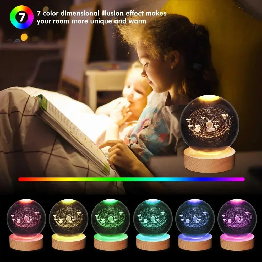Veilleuse de Noël en cristal 3D avec base en bois, seven colors of the spectrum, LED , cadeau pour garçons et filles, 6cm