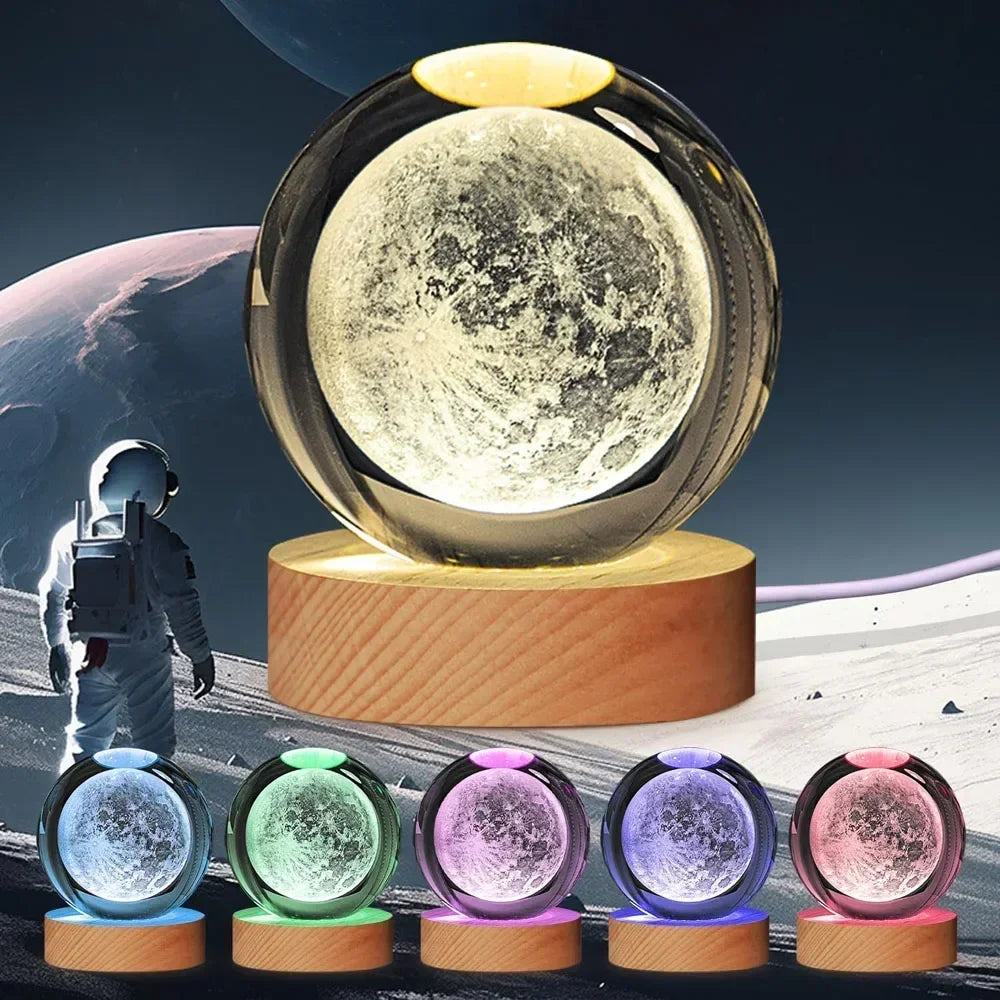 Veilleuse de Noël en cristal 3D avec base en bois, seven colors of the spectrum, LED , cadeau pour garçons et filles, 6cm