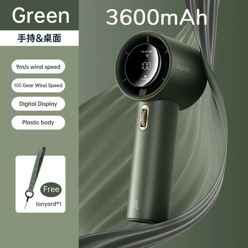 JISULIFE™ Travel Fan – 100 Speeds | LED Display | USB Rechargeable
