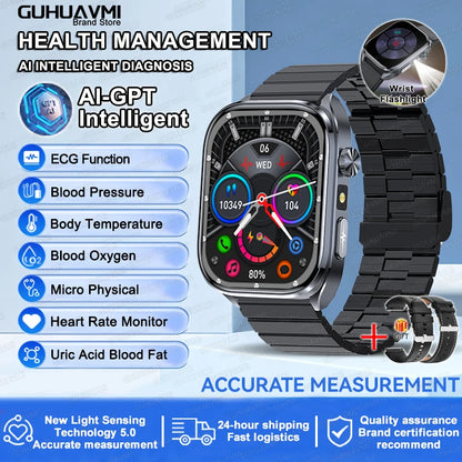 2025 New Health Tracker Uric Acid Lipids Blood Components Smart Watch Blood Pressure ECG+PPG Clock Body Analysis Smartwatch Men