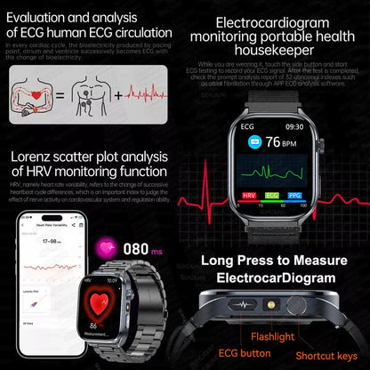 2025 New Health Tracker Uric Acid Lipids Blood Components Smart Watch Blood Pressure ECG+PPG Clock Body Analysis Smartwatch Men