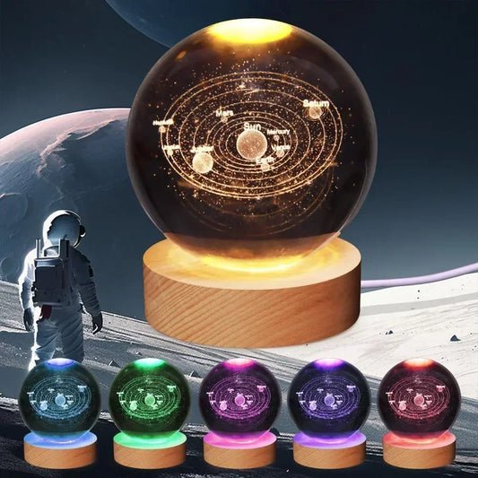Veilleuse de Noël en cristal 3D avec base en bois, seven colors of the spectrum， LED  , cadeau pour garçons et filles, 6cm