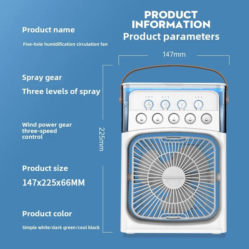 Portable 3 In 1 Fan Air Cooler LED Night Lights