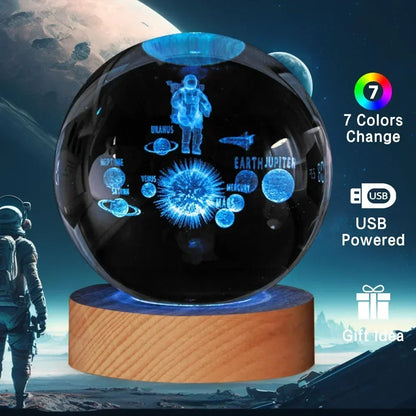 Veilleuse de Noël en cristal 3D avec base en bois, seven colors of the spectrum， LED  , cadeau pour garçons et filles, 6cm