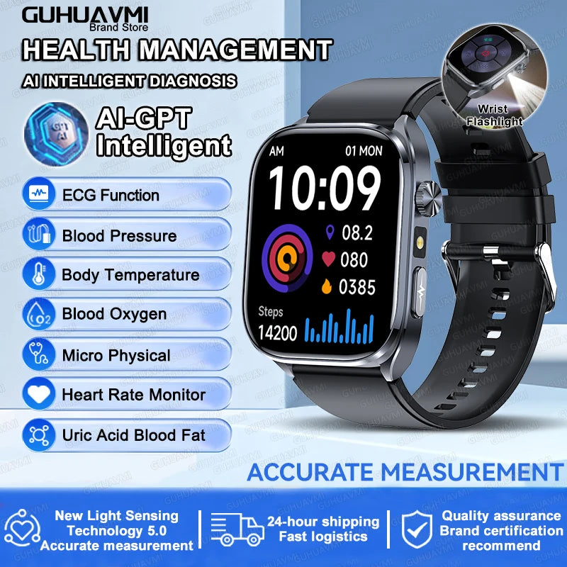 2025 New Health Tracker Uric Acid Lipids Blood Components Smart Watch Blood Pressure ECG+PPG Clock Body Analysis Smartwatch Men