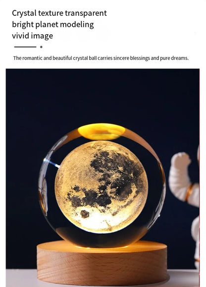 Crystal Ball LED Glowing Warm Color Saturn Galaxy 3D Engraving Desktop Lamp USB Bedroom Atmosphere Small Birthday Children Gift