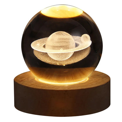 Crystal Ball LED Glowing Warm Color Saturn Galaxy 3D Engraving Desktop Lamp USB Bedroom Atmosphere Small Birthday Children Gift
