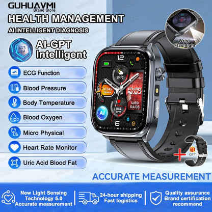 2025 New Health Tracker Uric Acid Lipids Blood Components Smart Watch Blood Pressure ECG+PPG Clock Body Analysis Smartwatch Men