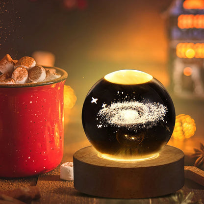 Crystal Ball LED Glowing Warm Color Saturn Galaxy 3D Engraving Desktop Lamp USB Bedroom Atmosphere Small Birthday Children Gift