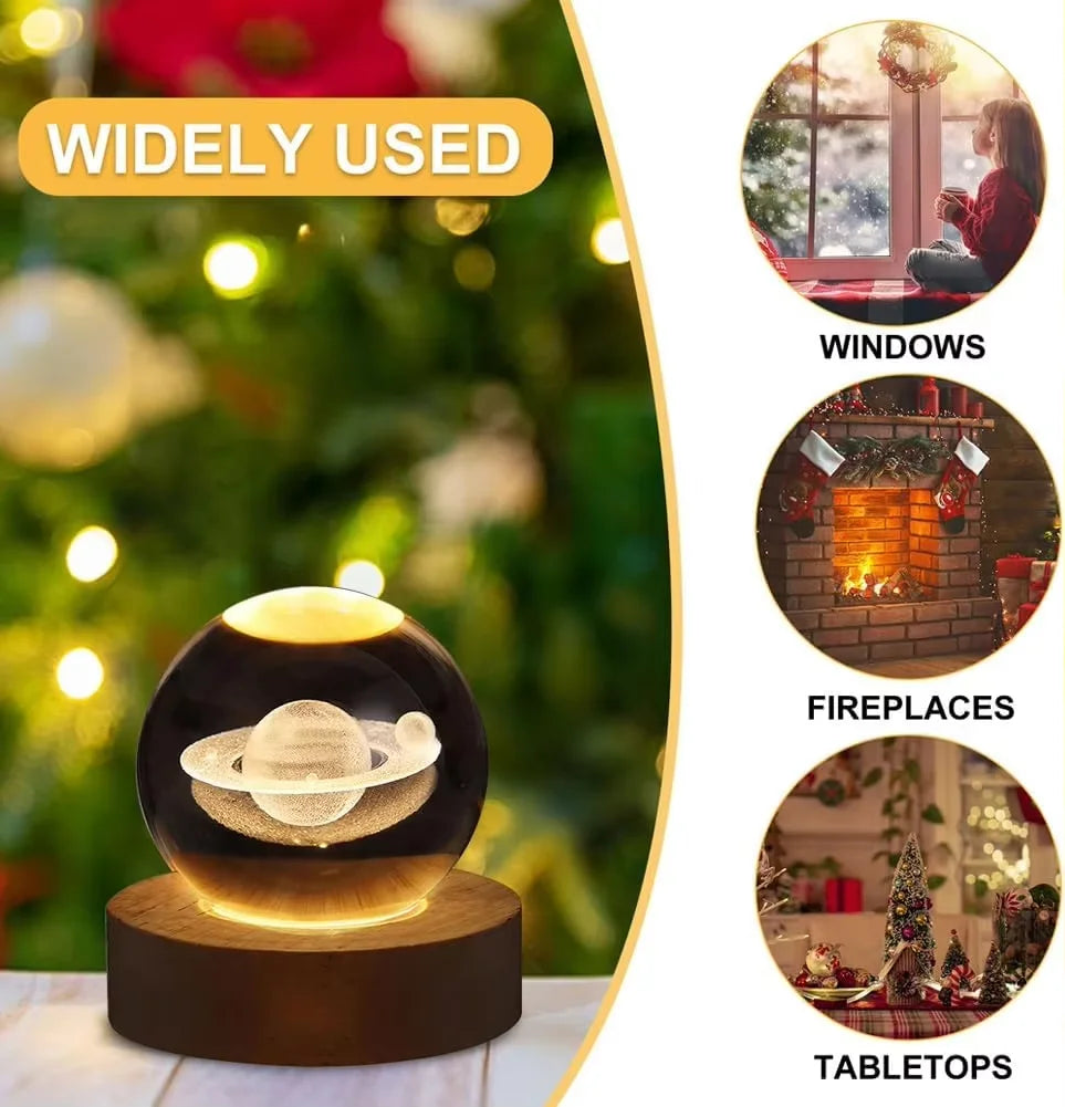 Crystal Ball LED Glowing Warm Color Saturn Galaxy 3D Engraving Desktop Lamp USB Bedroom Atmosphere Small Birthday Children Gift