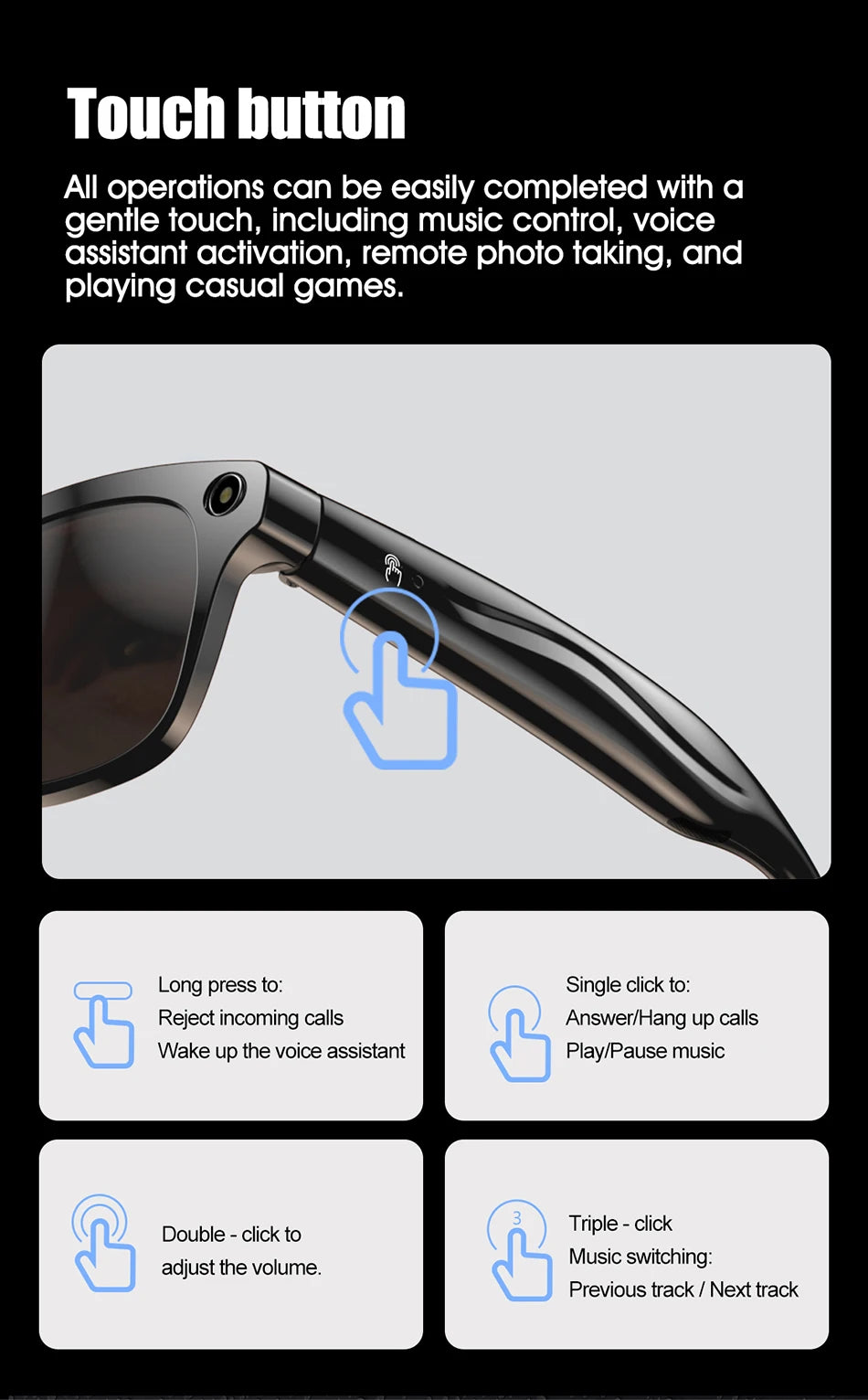2025 Fashion AI 100MP Camera Smart Glasses Waterproof Bluetooth Call Playing Music Smart Glasses Identify Pictures Use ChatGPT