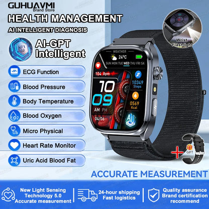 2025 New Health Tracker Uric Acid Lipids Blood Components Smart Watch Blood Pressure ECG+PPG Clock Body Analysis Smartwatch Men