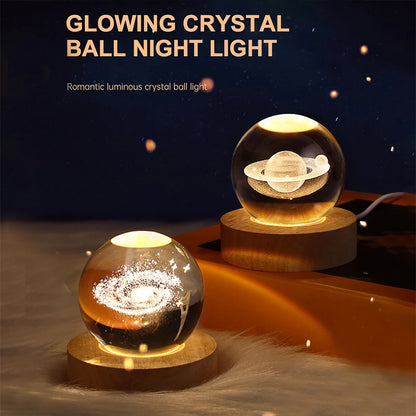 Crystal Ball LED Glowing Warm Color Saturn Galaxy 3D Engraving Desktop Lamp USB Bedroom Atmosphere Small Birthday Children Gift
