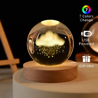 Veilleuse de Noël en cristal 3D avec base en bois, seven colors of the spectrum， LED  , cadeau pour garçons et filles, 6cm