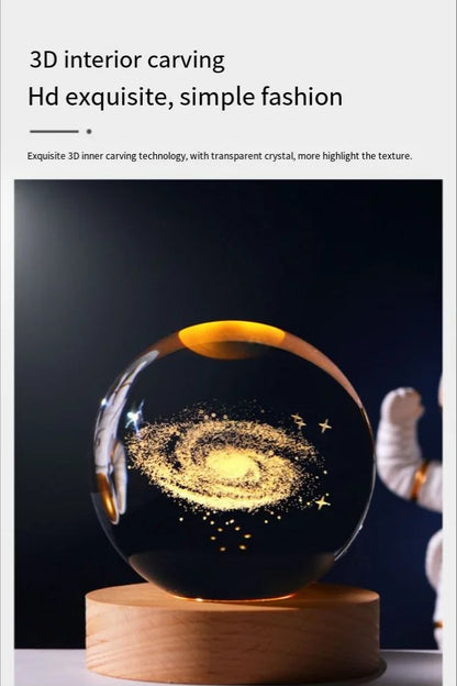 Crystal Ball LED Glowing Warm Color Saturn Galaxy 3D Engraving Desktop Lamp USB Bedroom Atmosphere Small Birthday Children Gift