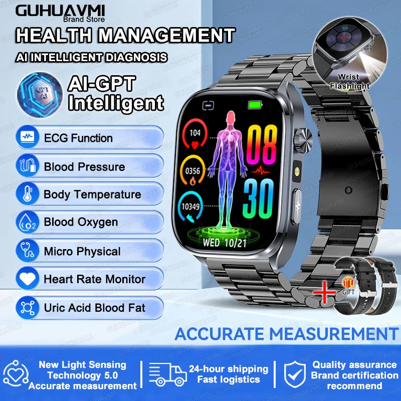 2025 New Health Tracker Uric Acid Lipids Blood Components Smart Watch Blood Pressure ECG+PPG Clock Body Analysis Smartwatch Men