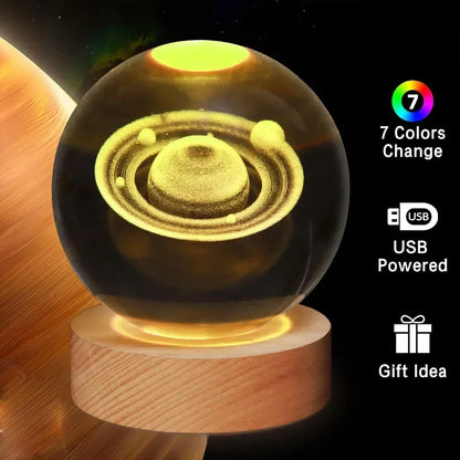 Veilleuse de Noël en cristal 3D avec base en bois, seven colors of the spectrum， LED  , cadeau pour garçons et filles, 6cm