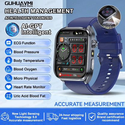 2025 New Health Tracker Uric Acid Lipids Blood Components Smart Watch Blood Pressure ECG+PPG Clock Body Analysis Smartwatch Men