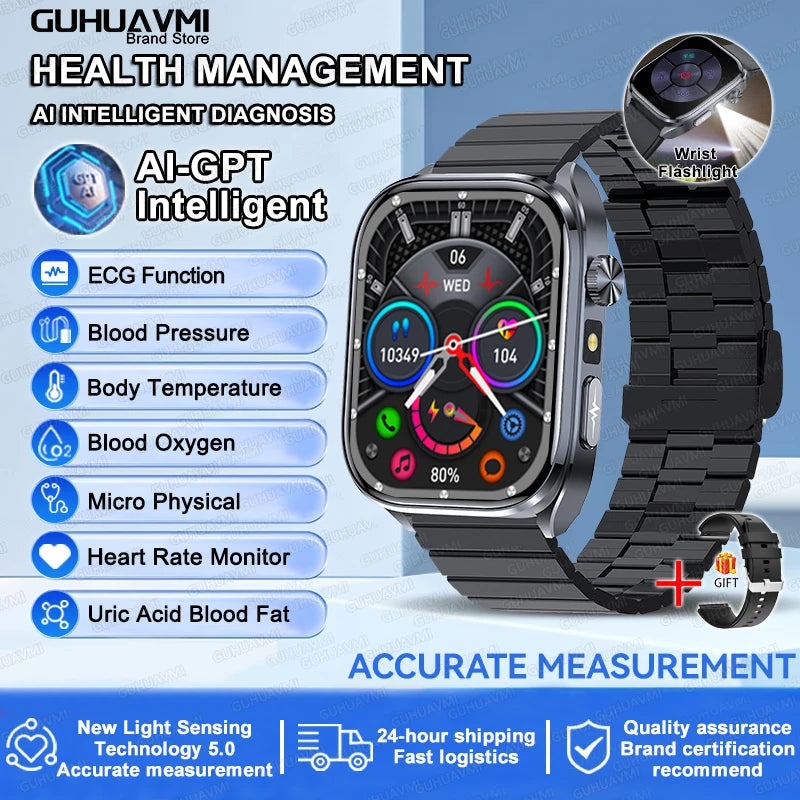 2025 New Health Tracker Uric Acid Lipids Blood Components Smart Watch Blood Pressure ECG+PPG Clock Body Analysis Smartwatch Men