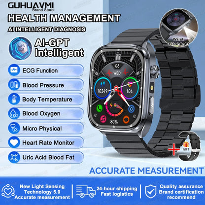 2025 New Health Tracker Uric Acid Lipids Blood Components Smart Watch Blood Pressure ECG+PPG Clock Body Analysis Smartwatch Men