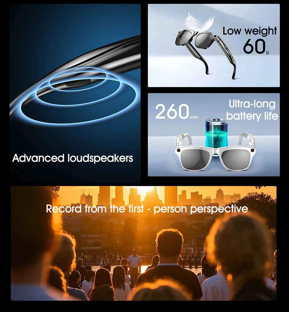 2025 Fashion AI 100MP Camera Smart Glasses Waterproof Bluetooth Call Playing Music Smart Glasses Identify Pictures Use ChatGPT