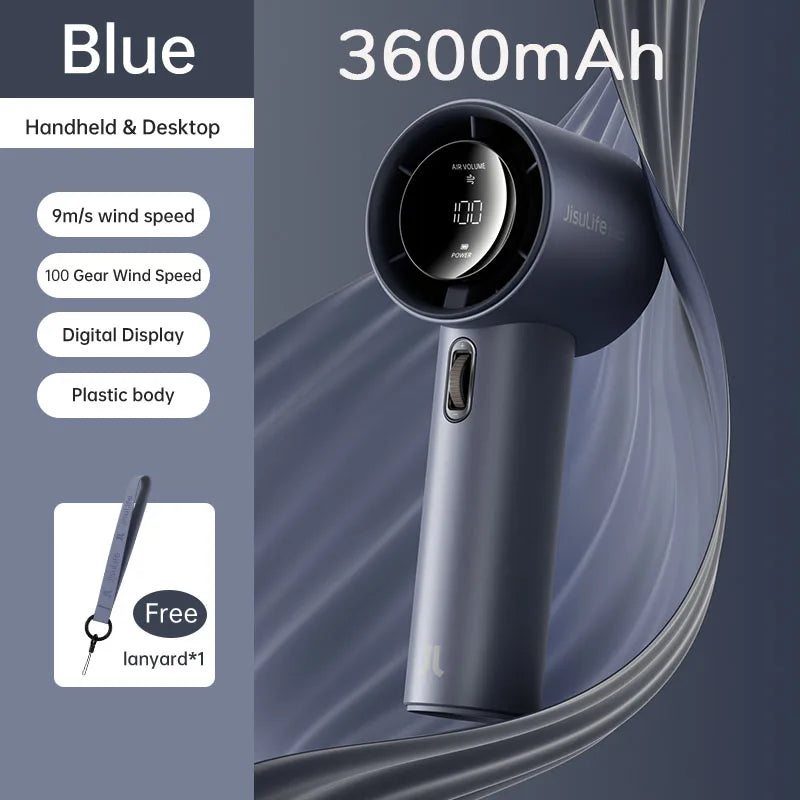 JISULIFE™ Travel Fan – 100 Speeds | LED Display | USB Rechargeable