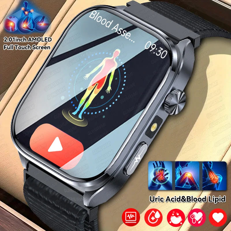 2025 New Health Tracker Uric Acid Lipids Blood Components Smart Watch Blood Pressure ECG+PPG Clock Body Analysis Smartwatch Men