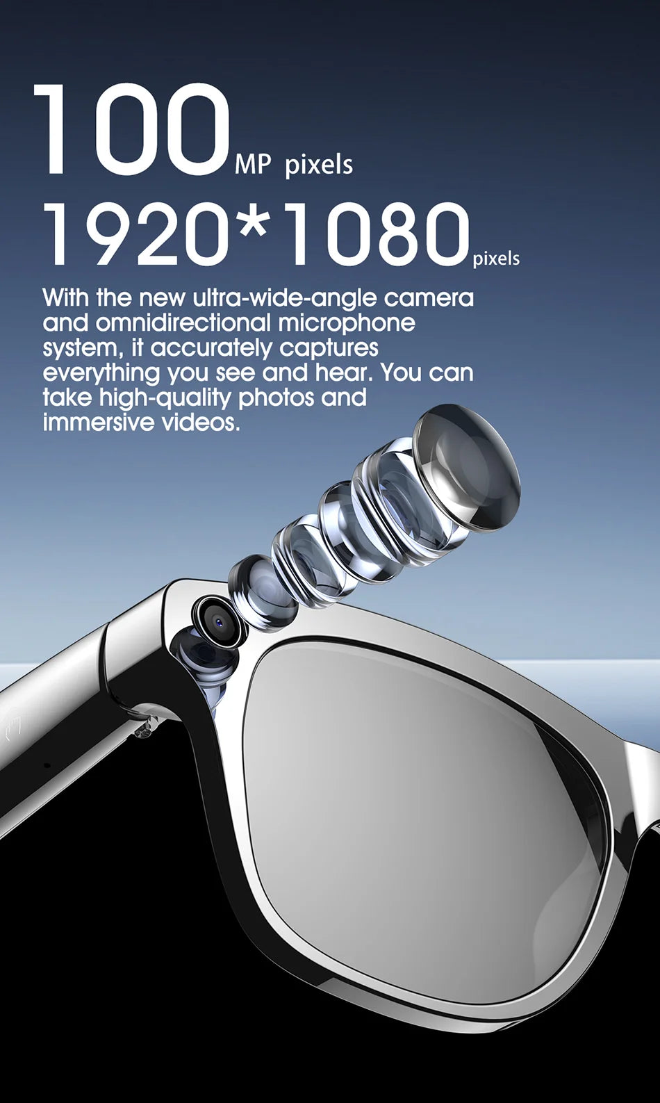 2025 Fashion AI 100MP Camera Smart Glasses Waterproof Bluetooth Call Playing Music Smart Glasses Identify Pictures Use ChatGPT