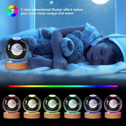 Veilleuse de Noël en cristal 3D avec base en bois, seven colors of the spectrum， LED  , cadeau pour garçons et filles, 6cm