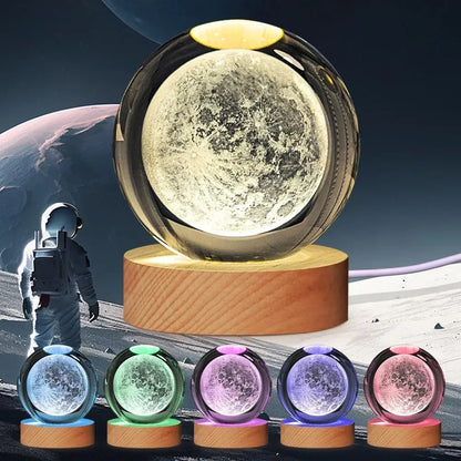 Veilleuse de Noël en cristal 3D avec base en bois, seven colors of the spectrum， LED  , cadeau pour garçons et filles, 6cm