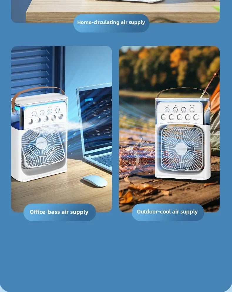 Portable 3 In 1 Fan Air Cooler LED Night Lights
