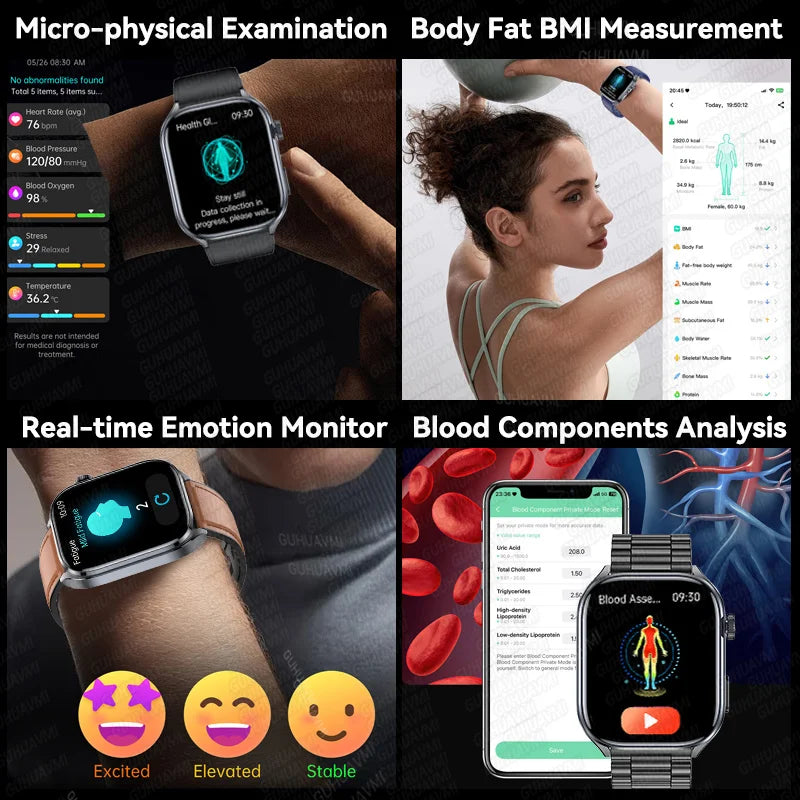 2025 New Health Tracker Uric Acid Lipids Blood Components Smart Watch Blood Pressure ECG+PPG Clock Body Analysis Smartwatch Men
