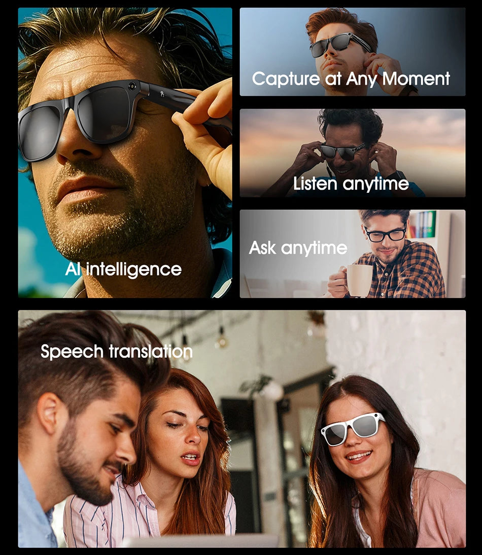 2025 Fashion AI 100MP Camera Smart Glasses Waterproof Bluetooth Call Playing Music Smart Glasses Identify Pictures Use ChatGPT