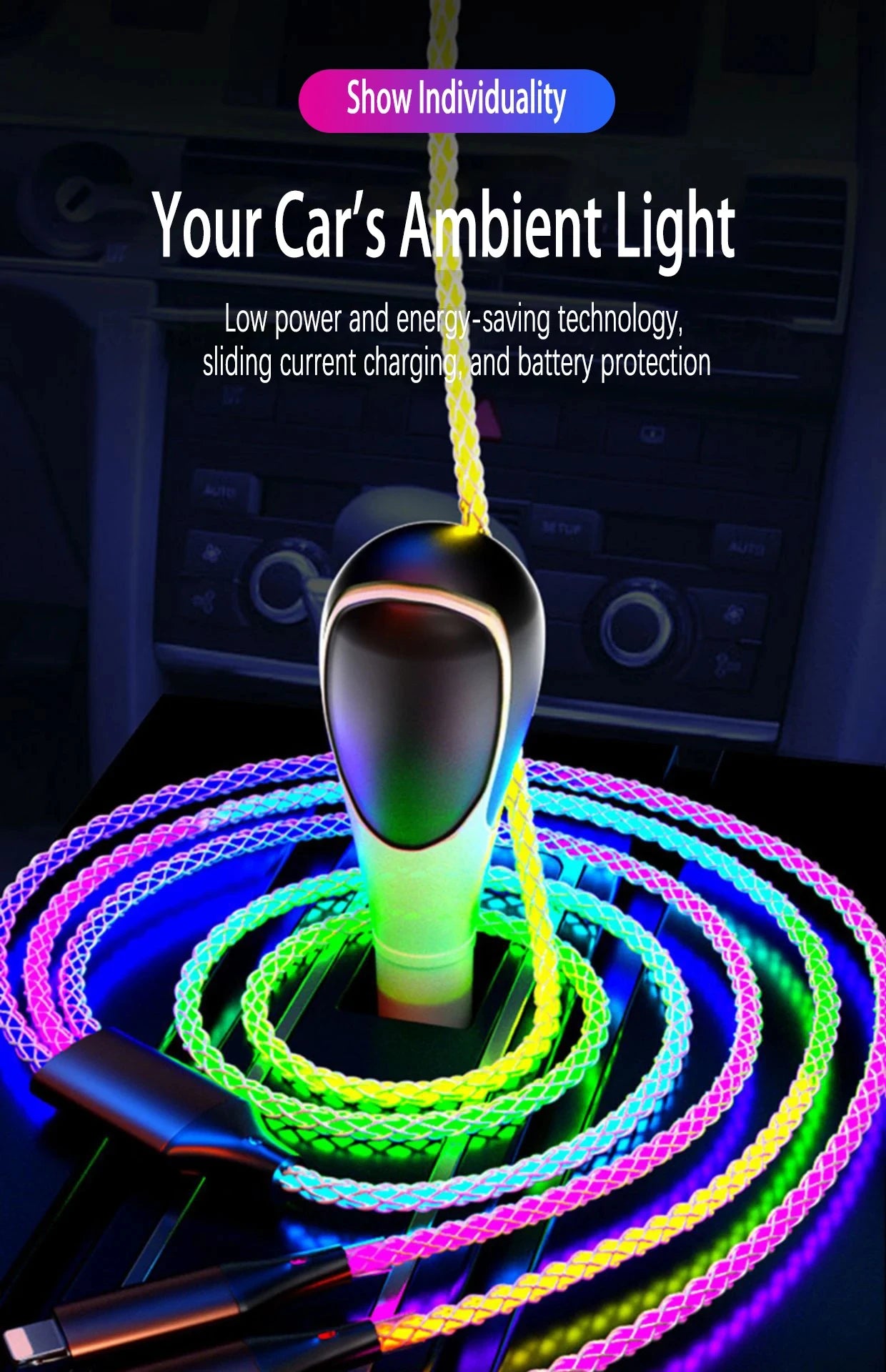 YUKANG™ RGB 3-in-1 Fast Charging Cable – Colorful Light | USB Universal