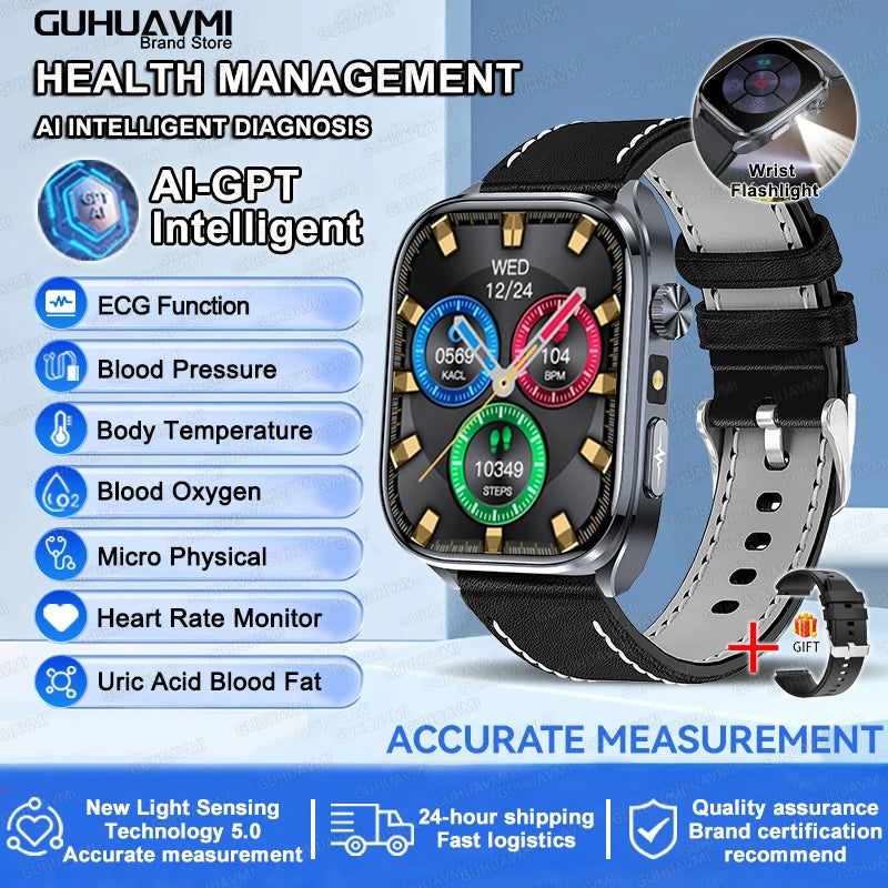 2025 New Health Tracker Uric Acid Lipids Blood Components Smart Watch Blood Pressure ECG+PPG Clock Body Analysis Smartwatch Men