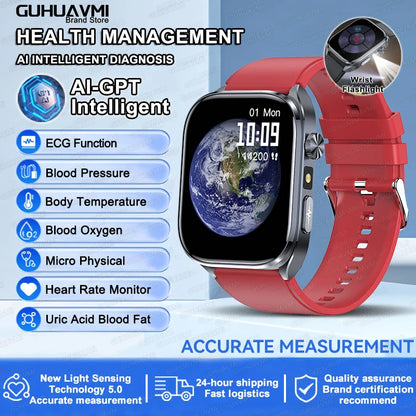 2025 New Health Tracker Uric Acid Lipids Blood Components Smart Watch Blood Pressure ECG+PPG Clock Body Analysis Smartwatch Men
