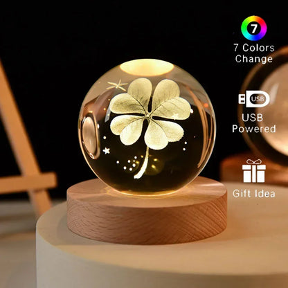 Veilleuse de Noël en cristal 3D avec base en bois, seven colors of the spectrum， LED  , cadeau pour garçons et filles, 6cm