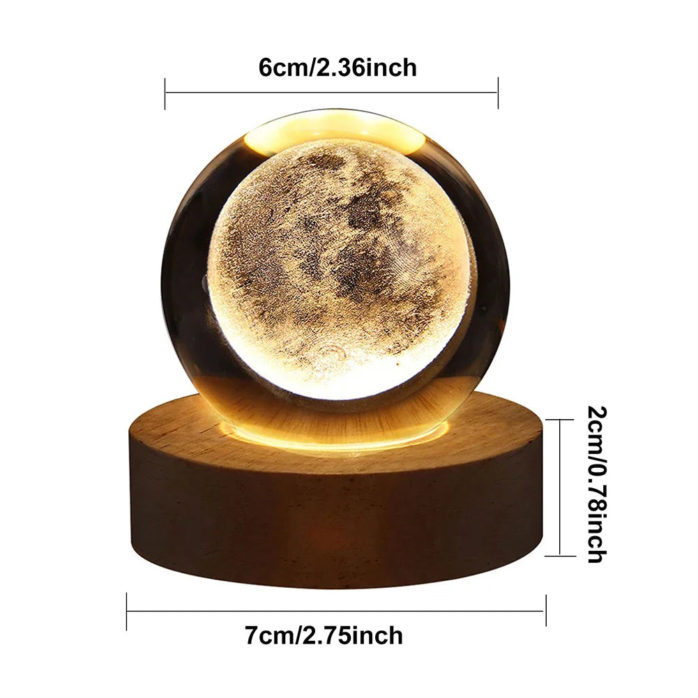 Crystal Ball LED Glowing Warm Color Saturn Galaxy 3D Engraving Desktop Lamp USB Bedroom Atmosphere Small Birthday Children Gift