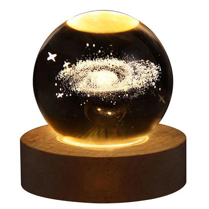 Crystal Ball LED Glowing Warm Color Saturn Galaxy 3D Engraving Desktop Lamp USB Bedroom Atmosphere Small Birthday Children Gift