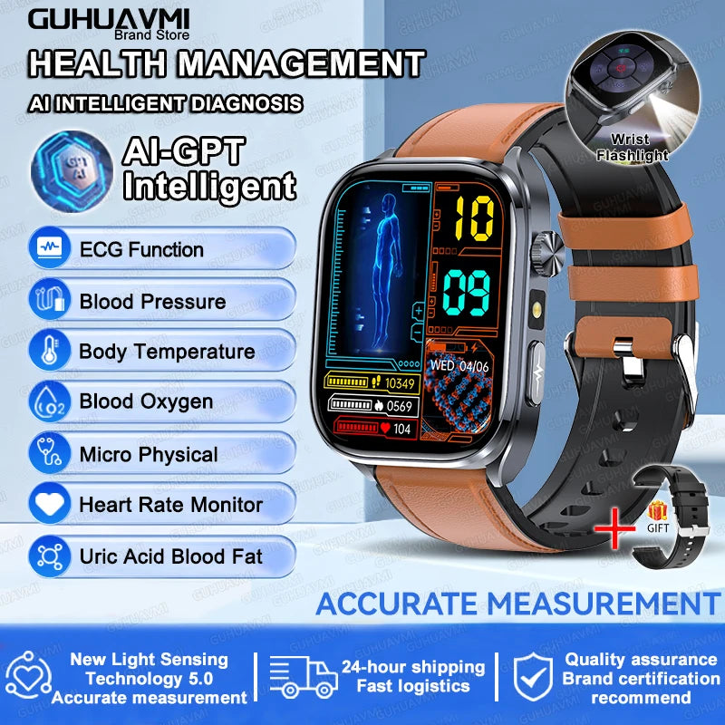2025 New Health Tracker Uric Acid Lipids Blood Components Smart Watch Blood Pressure ECG+PPG Clock Body Analysis Smartwatch Men